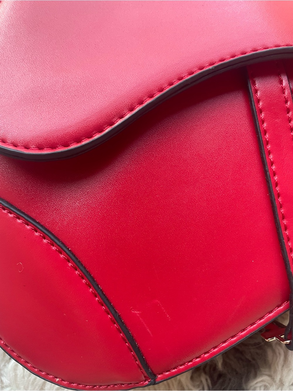 Red Saddle Bag With Gold Charm Shoulder Strap Women's Fashion Inspired - Picture 8 of 12